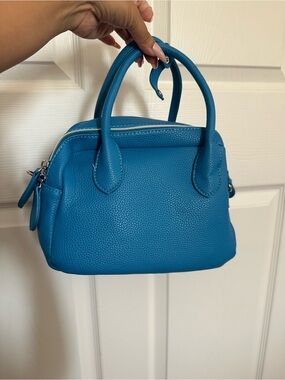 Blue Pebbled Leather Top-Handle Bag